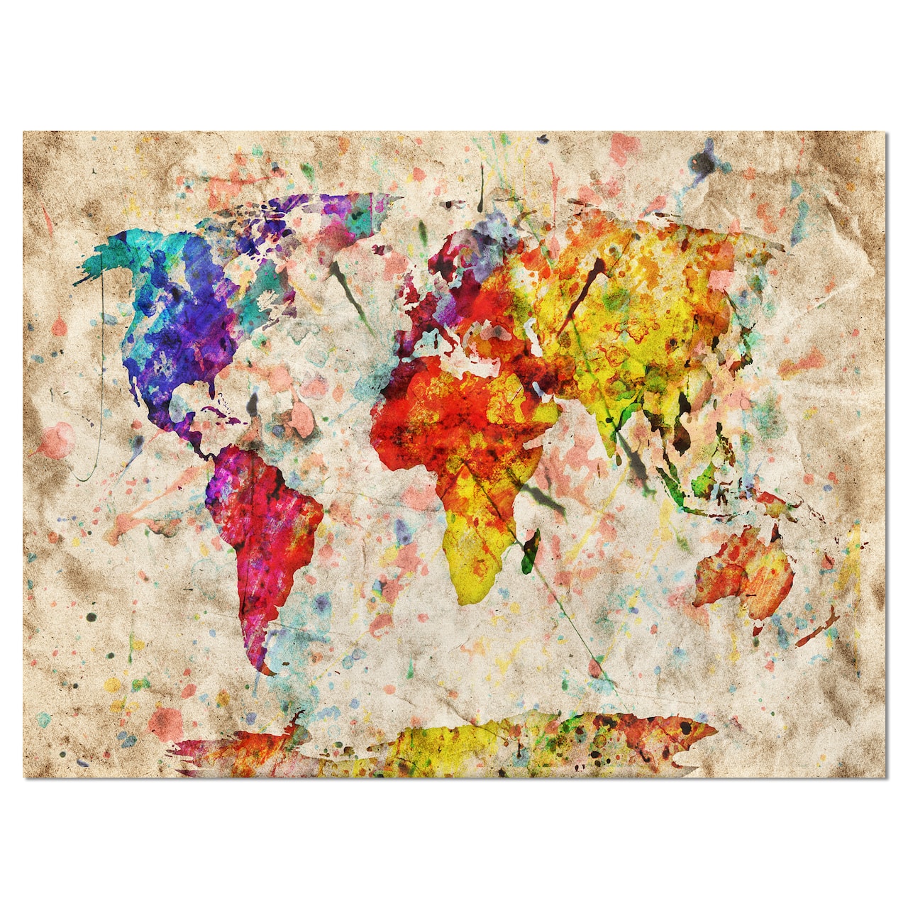Designart - Vintage World Map Watercolor - Map Canvas Art Print